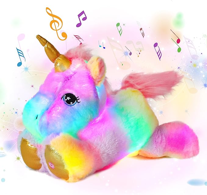 Cuteoy Glowing LED Unicorn Light-up Nightlight Toys Musical Plush Stuffed Animal Singing Lullabies Birthday Christmas Plushies Gifts for Kids Boys Girls,13"-CubbioJoy