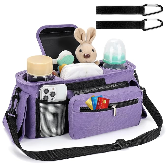 Accmor Universal Stroller Organizer with Insulated Cup Holder Detachable Phone Bag and Shoulder Strap,Stroller Bag Caddy Organizer Fits for Uppababy, Baby Jogger, Britax Strollers-CubbioJoy