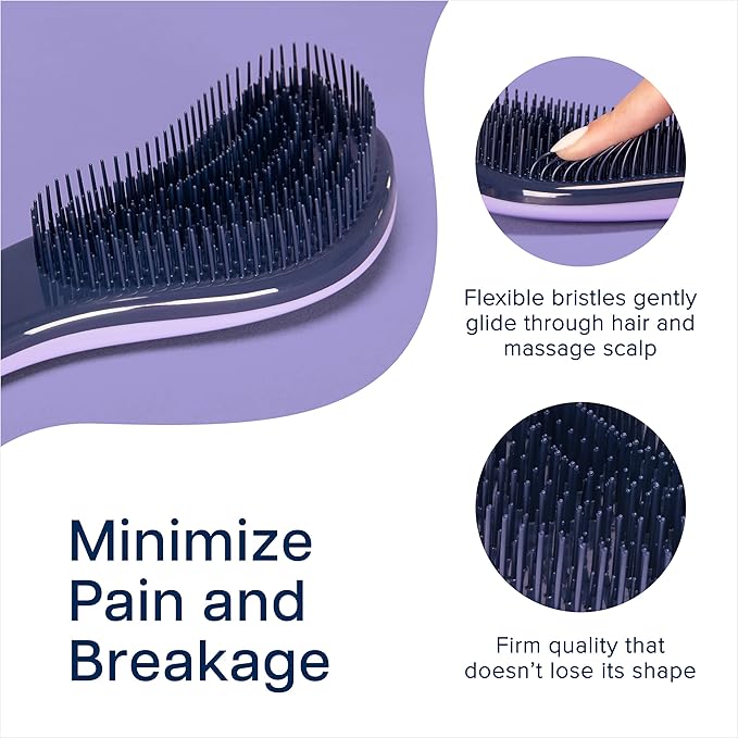 Crave Naturals Glide Thru Detangling Brush for Adults and Kids - Detangler Brush for Curly or Straight, Wet or Dry Hair - Gentle on Tangles Hair Comb - 7.5x3-Inch, Turquoise and Purple (Pack of 2)-CubbioJoy