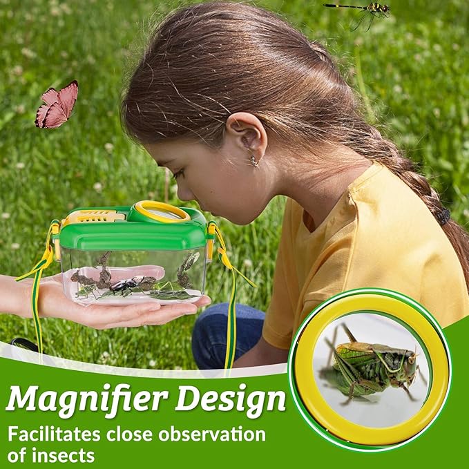 2 Set Bug Catcher for Kids- Educational Bug Catching Kit Including Butterfly Net, Insect Clip, Tweezer, Outdoor Toys for Kids Ages 3-10 (Green)-CubbioJoy