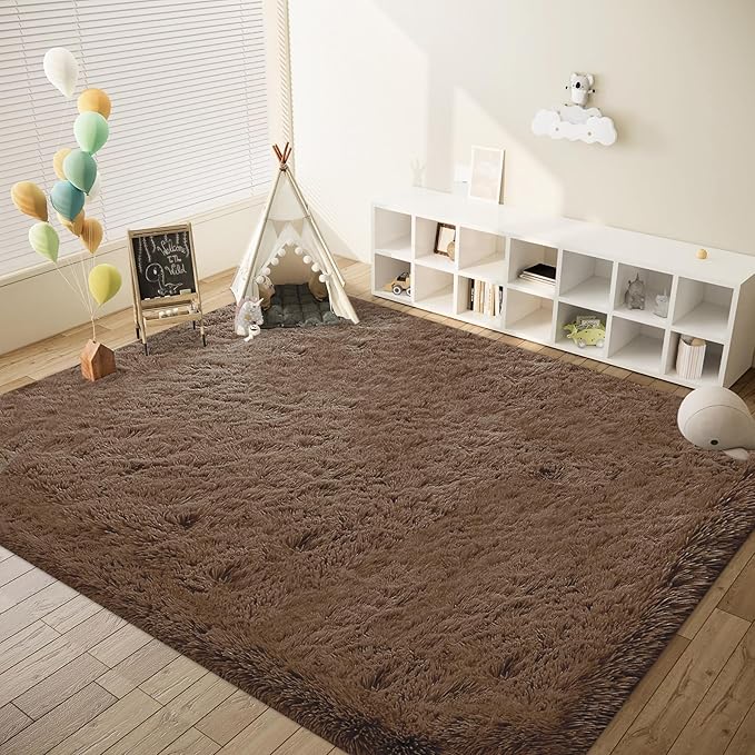 6x9 Area Rug for Living Room: Fluffy Shag Soft Washable Rugs Large Fuzzy Plush Indoor Carpet for Bedroom Nursery Playroom Kids Girls Boys Room (Coffee, 6'x9')-CubbioJoy