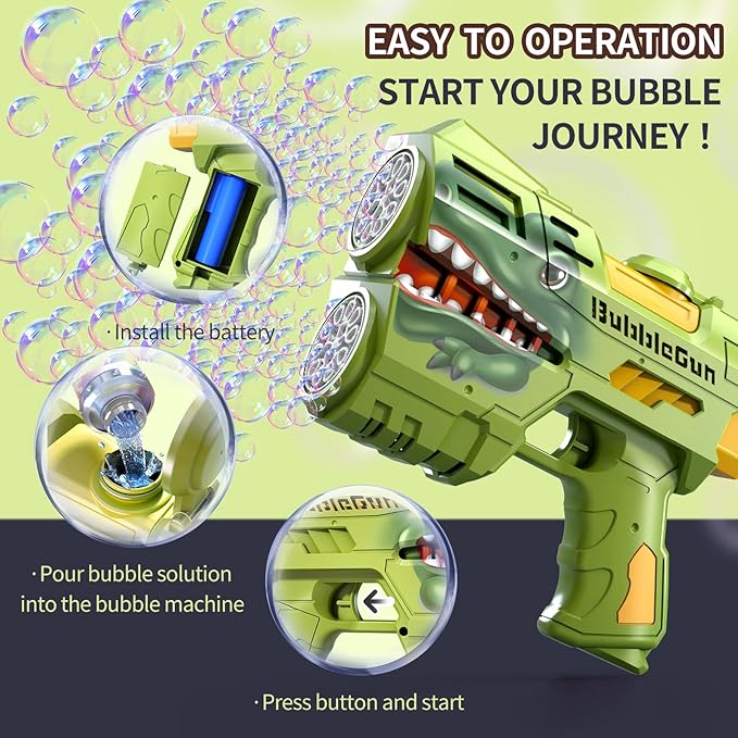 Jasny 2 Pack Bubble Guns for Kids, LED Light Up Rechargeable Bubbles Machine Blower with 2 Bottles Refill Solution for Toddlers 4-8, Wedding Birthday Gift-CubbioJoy