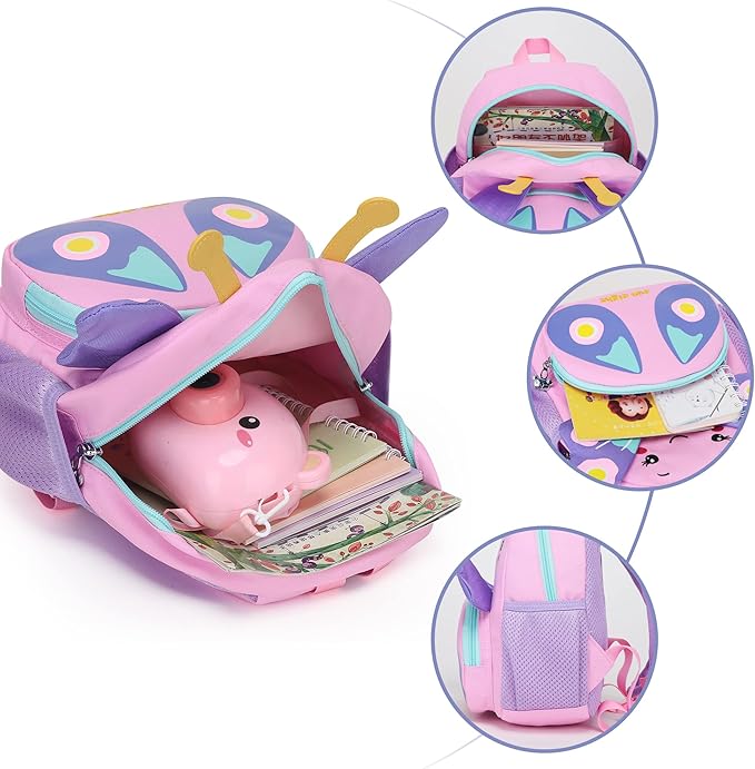 3D Butterfly Toddler Backpack - Cute Animal Cartoon Mini Travel Bag for Girls 1-3 Years,Waterproof Kids Preschool Backpack with Personalized Design (Butterfly Style)-CubbioJoy