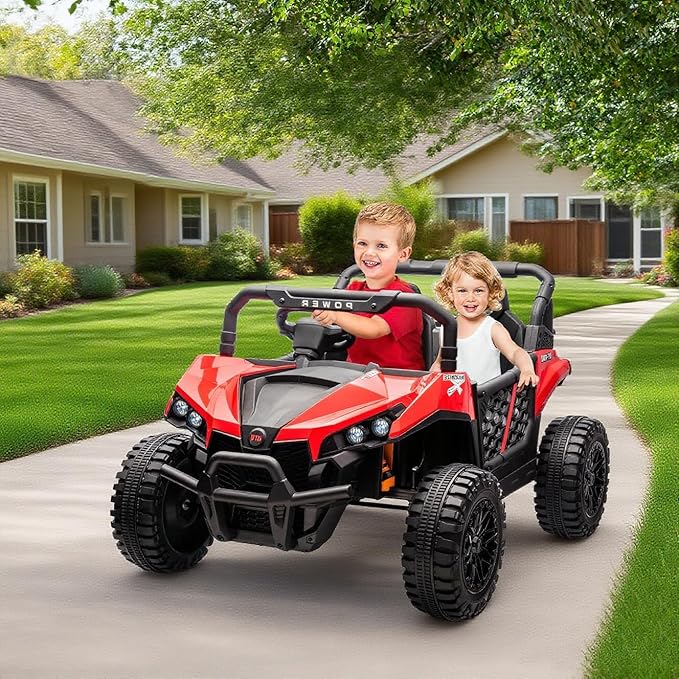 24V 2 Seater Ride On Car Truck, Power Wheels Kids UTV w/Parent Remote Control, 3.1 MPH Max Speed, Music Player, LED Lights & Storage, Electric Vehicle Ride On Toy for Kids Toddler Ages 3-8, Red-CubbioJoy