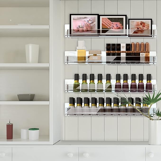 8 Pack 15 Inch Clear Acrylic Shelves, Clear Kids Floating Bookshelf for Kids Room, Modern Nail Polish Rack Sunglasses Essential Oil Picture Ledge Display Toy Storage Wall Shelf-CubbioJoy