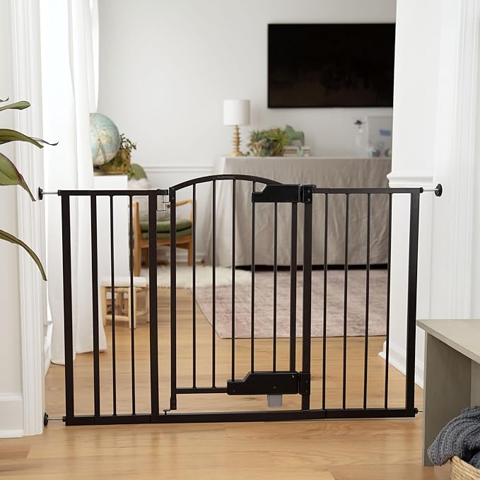 Ingenuity Easy Open Baby Gate & Dog Gate, Hands-Free Open Patent-Pending Foot Pedal, 27.5"-52" Wide, 28" Tall, Hardware or Pressure Mounted, Install in Doorway, Bottom of Stairs, or Wall - Espresso-CubbioJoy