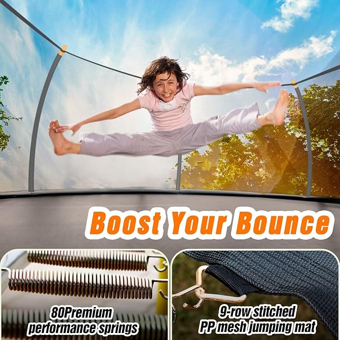 14FT Pumpkin Trampoline with Basketball Hoop, Balance Bar and Enclosure Net, Outdoor Trampoline for Kids and Adults, Capacity 880 lbs-CubbioJoy