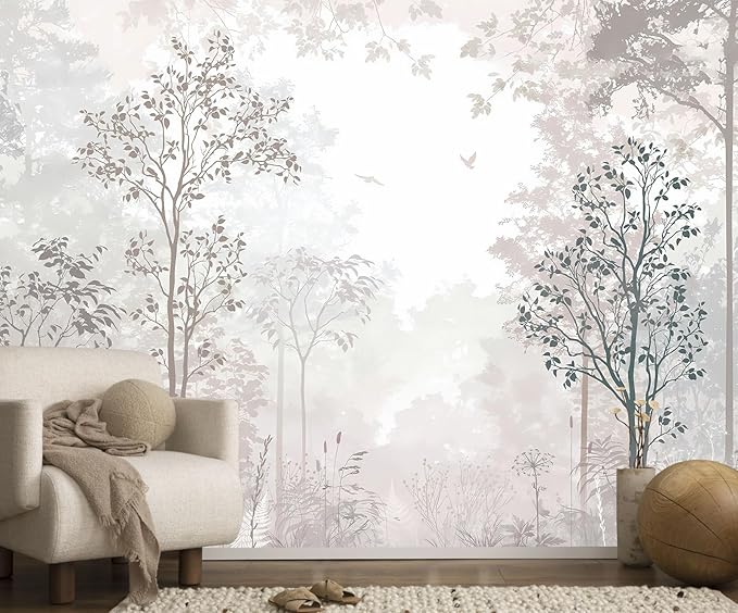 Beige Forest Wallpaper Woodland Wall Mural Large Wall Art for Bedroom Living Room Dining Room(Not Self-Adhesive)-CubbioJoy