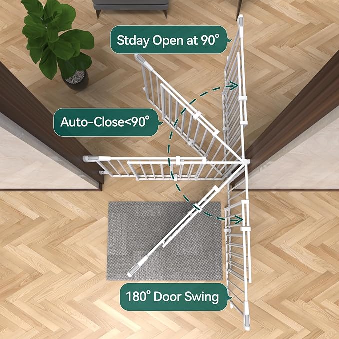 Babelio 31.5-55" No Bottom Bar Baby Gate Extra Wide, 2-in-1 Auto Close Dog Gate for The House, Stairs and Doorways, with Large Walk Thru Door, White-CubbioJoy