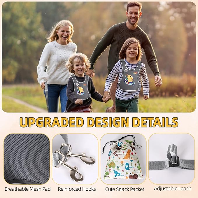 2025 New Safety Harness for Autism and Special Needs Child (3-6 yrs), Anti-Elopement Vest Harness with Light Reflector and Grab Handle for Active, Autistic ADHD Kids,Adjustable Tether Leash with Pouch-CubbioJoy