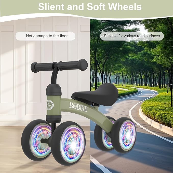 Baby Balance Bike Toys for 12-36 Months Kids Toy Boy and Girls Gifts Toddler Best First Birthday Gift Children Walker No Pedal Infant 4 Wheels Bicycle (Colorful, Deep Green-Light)-CubbioJoy