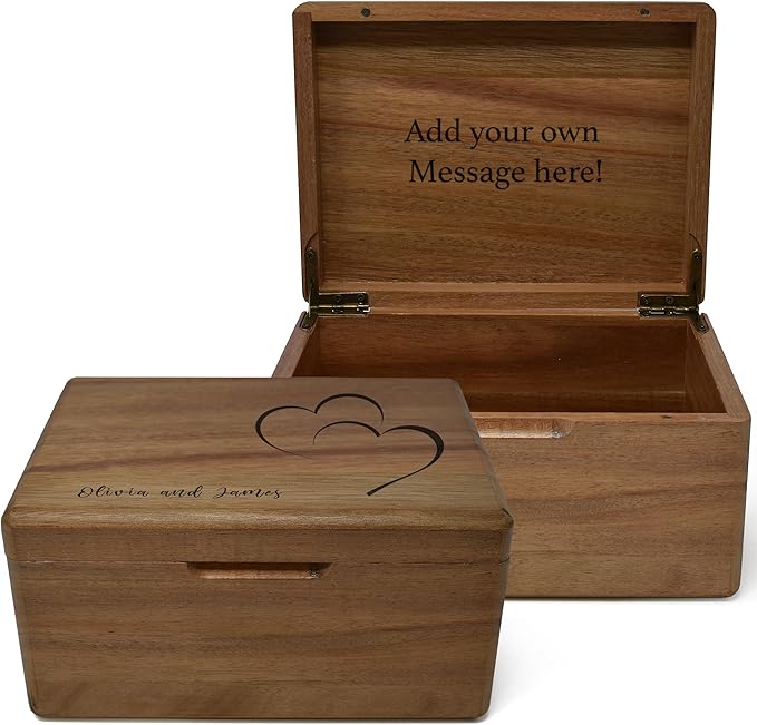 Keepsake Box for Wedding Anniversary - Customized Keepsake Box Engraved Connected Hearts with Names, 5 Years Anniversary, Acacia Wood Decorative Custom Memory Boxes, Surprise Love Message, 8x6x4 in-CubbioJoy