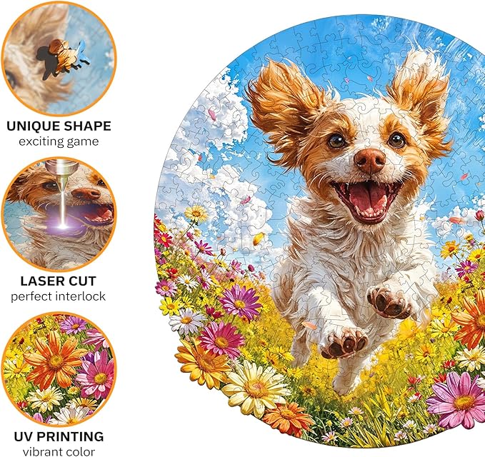 Jigfoxy Wooden Puzzles for Adults, Running Puppy Wood Puzzles Adult, Unique Animal Shape Wooden Jigsaw Puzzles for Adults, Birthday Gifts for Puzzle Lovers, Family, Friend (S-8 * 8.3in-108pcs)-CubbioJoy