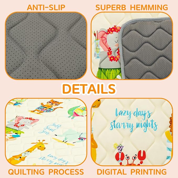 Baby Play Mat - Thicken 71x59 Inch Soft Foam Crawling Mat for Playpen & Floor, Non-Slip Waterproof Playmats for Infants & Toddlers, Portable Foldable & Machine Washable, Beach Animals-CubbioJoy