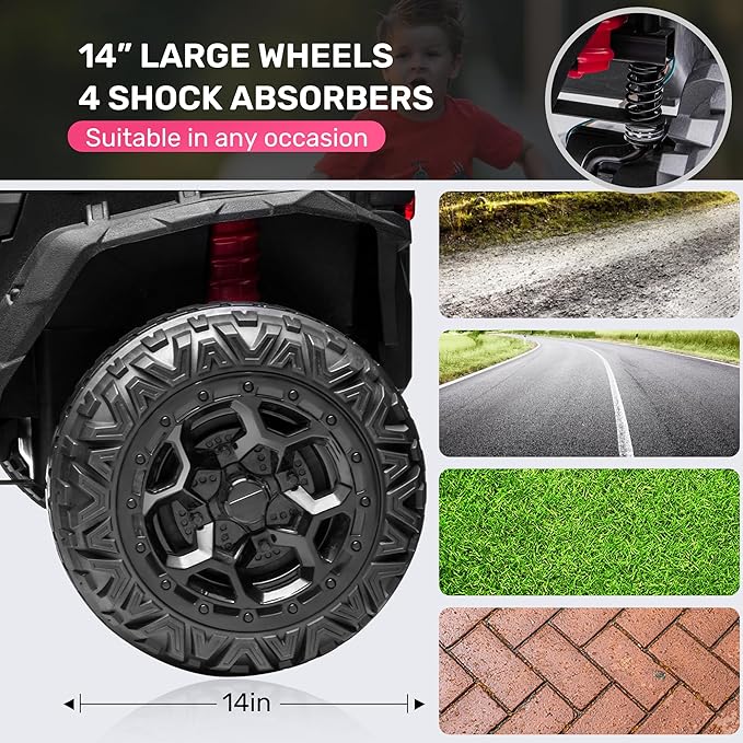 ANPABO 24V 4X4 Ride on Car Truck w/Remote Control, 4WD/2WD Switchable Kids UTV, 19" Spacious Seat, 4 Shock Absorbers, Soft Start, Music Player, Electric Car for Kids Ages 3+(Pink)-CubbioJoy