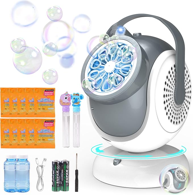 Big Bubble Machine - Automatic Bubbles Blower for Kids, Toddlers - 360° Oscillation & 75° Adjustment, Bubble Toys with LED Light - Gifts for Boys, Girls, Easter, Outdoor, Birthday, Party Use-CubbioJoy