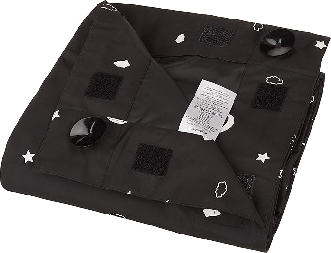 Amazon Basics Portable Blackout Curtain Shade with Suction Cups, 50" W x 78"L, 2-Pack, Moon and Stars-CubbioJoy