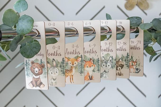 Baby Closet Dividers | Woodland Nursery Decor Closet Dividers for Baby Clothes | Hanging Wooden Baby Clothes Dividers for Closet | NB - 24 Month Baby Closet Size Dividers-CubbioJoy