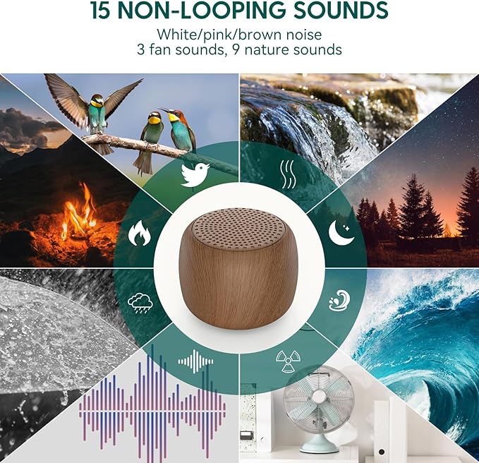 Babelio White Noise Sound Machine for Adults Kids Baby, Mini, 15 Non-looping Sounds, Timer, Memory Function, Easy to Pocket and Travel-CubbioJoy