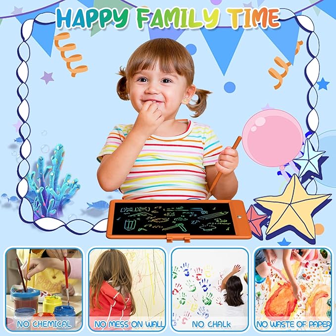 Drawing Tablets for Kids 10 Inch LCD Writing Tablet for Kids Reusable Drawing pad Educational and Learning Toys for Boys Girls(Orange)-CubbioJoy