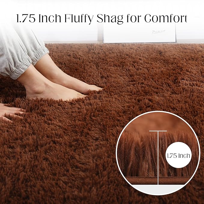 Area Rug 4x5.8, Soft Rugs for Living Room, Plush Fluffy Rugs for Bedroom, Non-Slip Indoor Carpet for Nursery, Study Room, Playroom, Home Decor, Brown-CubbioJoy