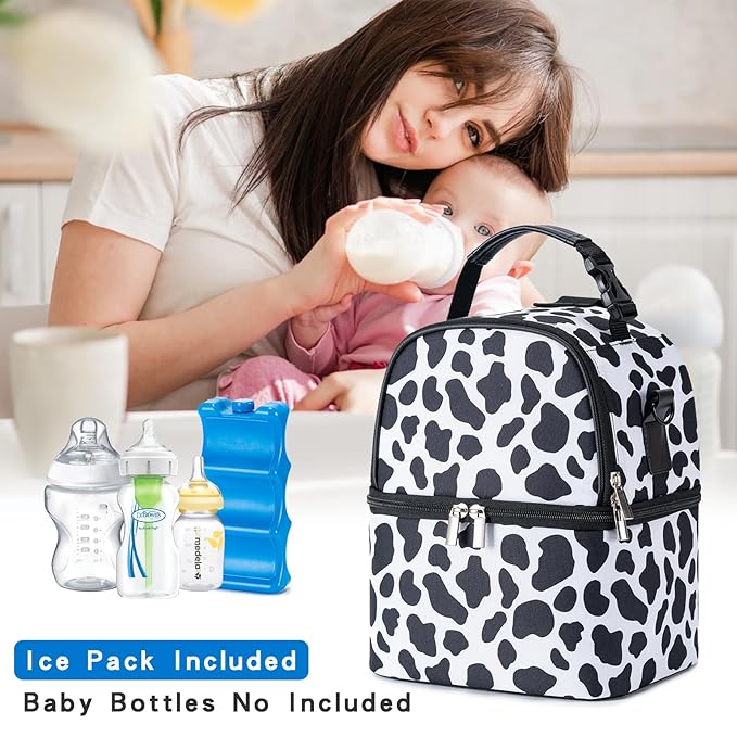 Breastmilk Cooler Bag with Ice Pack Fits 6 Baby Bottles up to 9 Ounce, Breast Milk Pump Cooler Bag with Shoulder Strap for Nursing Mom Daycare, Work, Travel-CubbioJoy