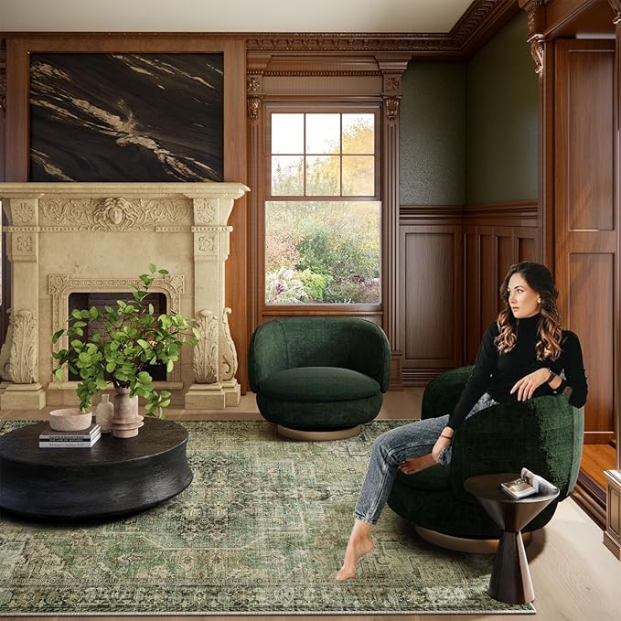 8x10 Area Rugs for Living Room: Washable Bedroom Rug Boho Vintage Rugs Stain Resistant Non Slip Low Pile Soft Lightweight Carpet for Kitchen Dining Room Farmhouse Nursery Kids Room-CubbioJoy