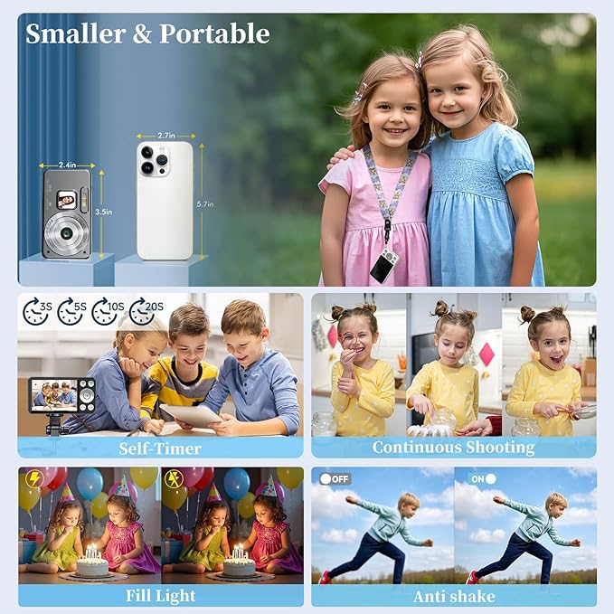 Digital Camera, Autofocus 4K 64MP Point and Shoot Digital Cameras for Teens with 64GB Card, 18X Zoom Anti-Shake Compact Video Camera for Student Kids Boys Girls Beginner - Black-CubbioJoy