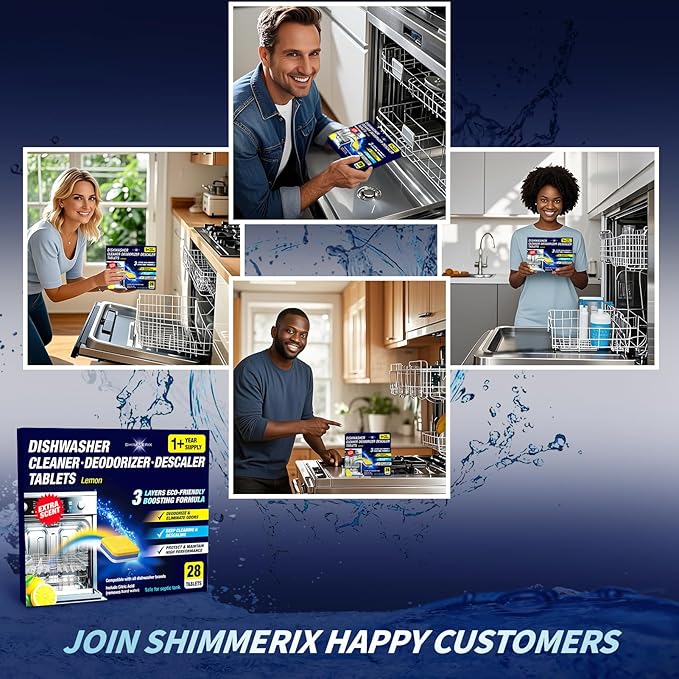 Dishwasher Cleaner Deodorizer Descaler Tablets - 28 Tabs - 1 Plus Year Supply - Extra Scented Deep Cleaning Sanitizer Pods - Remove Hard Water - Contain Citric Acid Heavy Duty Septic Safe - Lemon-CubbioJoy