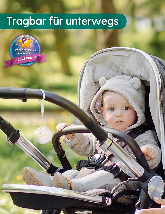 Babelio White Noise Sound Machine, Night Light, Mini and Portable, 15 Non-looping Sounds, Timer, Memory Function, for Adults Baby, Travel, White-CubbioJoy