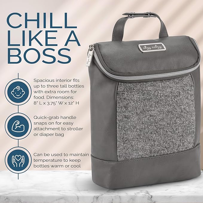 Itzy Ritzy Insulated Bottle Bag – Keeps Bottles Warm or Cool - Holds 3 Bottles and Features Interior Pocket for Ice Pack (Not Included), Grayson-CubbioJoy