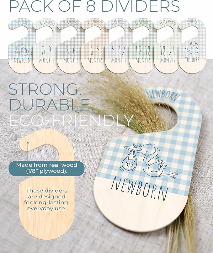 Baby Closet Dividers - Blue Baby Clothes Organizer for Nursery Decor, Storage & Organization - 8 Size Closet Dividers for Hanging Clothes, Gender Neutral Nursery Must Haves & Essentials-CubbioJoy