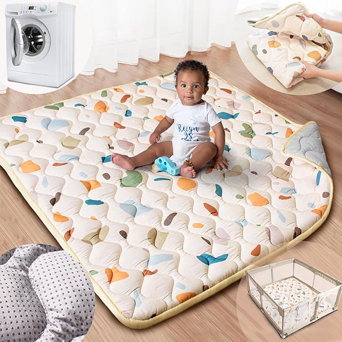 Baby Play Mat, 50x50 Playpen Mat with Super Soft Touch, Activity Playmat with Upgraded Anti-Slip Bottom, Machine Washable Crawling Mat for Floor & Picnic(Boho Color Blocks)-CubbioJoy