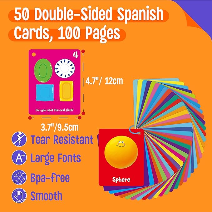Color & Shape Flashcards, 50 Double-Sided Cards (30 Colors & 20 Shapes) Colorful Cards Educational Learning Tools for Preschool and Toddlers (3 Reclosable Rings Attached)-CubbioJoy