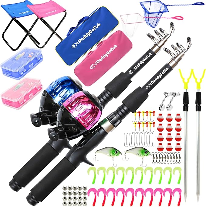 DaddyGoFish Kids Fishing Pole - Rod Reel Combo Tackle Box Starter Set - First Year Small Dock Gear Kit for Boys Girls Toddler Youth Age Beginner Little Children Junior Anglers Older Kids-CubbioJoy