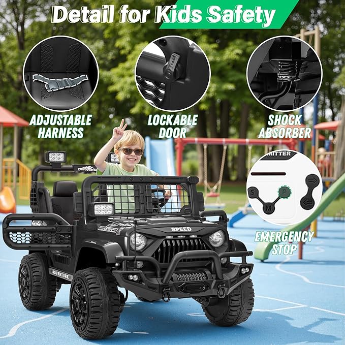 2 Seater Ride On Car Truck with Remote Control XL, Kids 24V Battery Powered Electric Vihicle w/21 in Seat, 3 Speeds, 2WD/4WD Switichable, Shock Absorbers,Bluetooth, Flower, Gift Choice-CubbioJoy