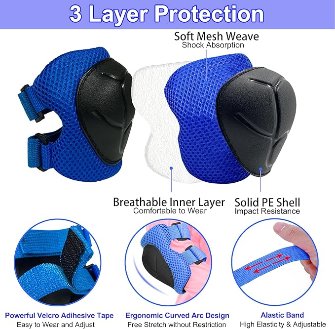 Kids Bike Helmet with DIY Stickers and Knee Pads Elbow Pads Wrist Guard Set for Ages 3-8-14 Toddler Boys Girls Helmet for Roller Skates Cycling Skateboarding Bicycle Scooter-CubbioJoy