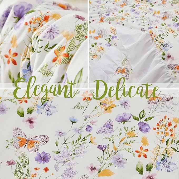 Brandream Wildflower Butterfly Crib Bedding Sets for Girls Nursery Set 3-Piece Farmhouse Quilt Comforter Set, Baby or Toddler Fitted Sheet, Double Crib Skirt, Cotton-CubbioJoy