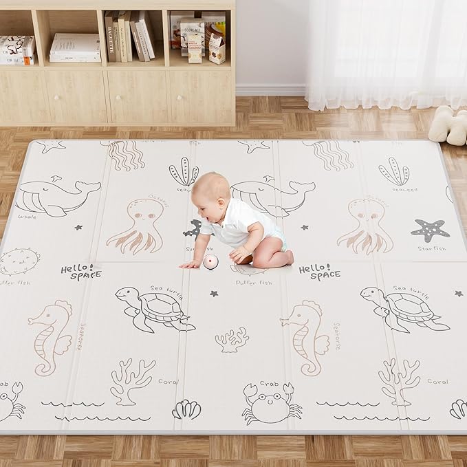 79x71 Foldable Play Mat for Baby, Extra Large Foam Play Mat Tummy Time and Crawling Mat, Waterproof & Anti-Slip Reversible Portable Baby Floor Mat for Infant, Toddler-CubbioJoy