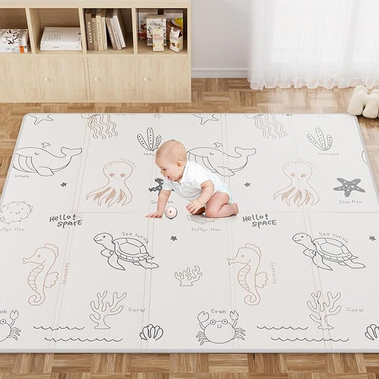 79x71 Foldable Play Mat for Baby, Extra Large Foam Play Mat Tummy Time and Crawling Mat, Waterproof & Anti-Slip Reversible Portable Baby Floor Mat for Infant, Toddler-CubbioJoy