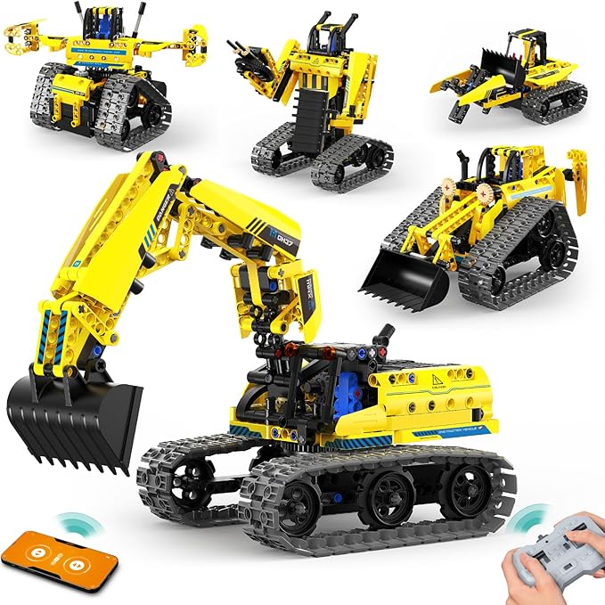5 in 1 Building Toys STEM Robotics Kit, 430 PCS Blocks RC Robot Erector Sets, APP & Remote Control Excavator Science Kits for Kids Age 6 7 8 9 10 11 12-14, DIY Educational Gift for Boys & Girls-CubbioJoy