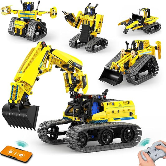 5 in 1 Building Toys STEM Robotics Kit, 430 PCS Blocks RC Robot Erector Sets, APP & Remote Control Excavator Science Kits for Kids Age 6 7 8 9 10 11 12-14, DIY Educational Gift for Boys & Girls-CubbioJoy