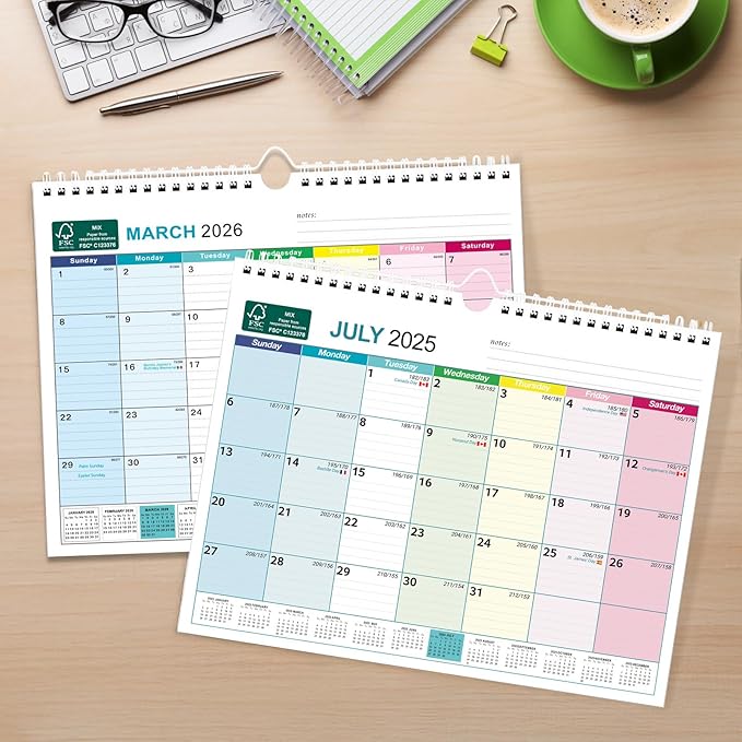 BOCT Wall Calendar 2025-2026 - Includes July 2025 to December 2026-18 Monthly Daily Planner 13 x 9.6 Inches, Julian Dates for New Year Christmas Gifts-CubbioJoy