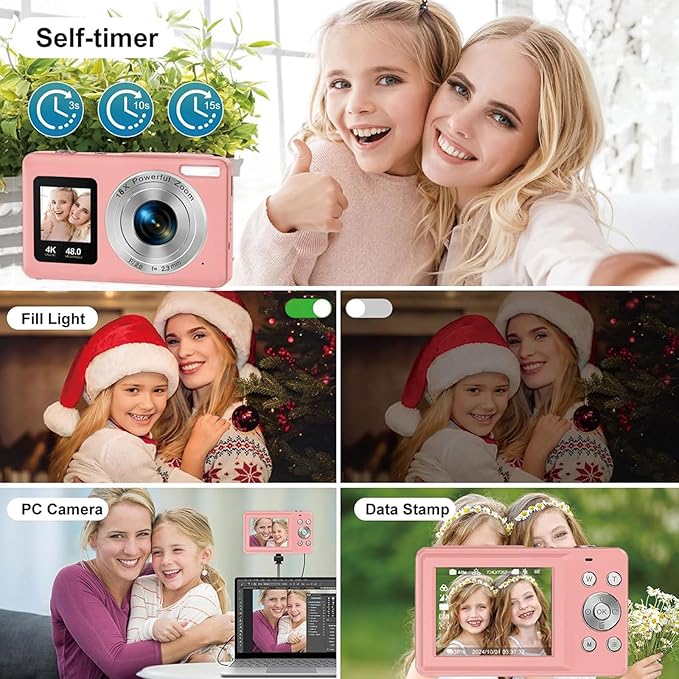 Digital Camera,Autofocus 4K Vlogging Camera for Photography with 32GB Card,48MP Portable Compact Point and Shoot Kids Digital Cameras for Kids Boys Girls with 18X Zoom,Anti-Shake-CubbioJoy