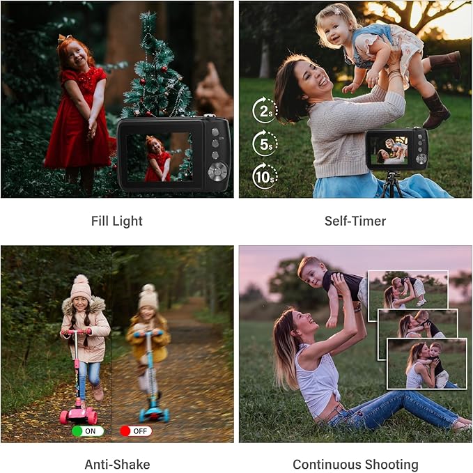 Digital Camera, Kids Cameras for 50MP FHD 1080P, Digital Point and Shoot Camera with 16X Zoom Anti Shake, Compact Small Cameras Gift for Boys Girls Kids, Black-CubbioJoy