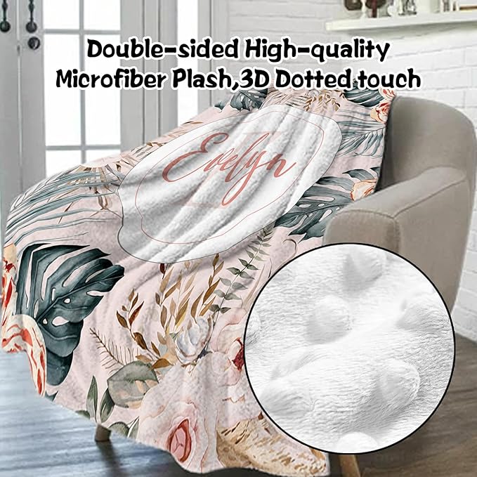 Custom Nursery Crib Bedding Set: 4 Piec Bohemian Flowers Baby Crib Sets for Girls with Personalized Name - Toddler Double Layer Blanket Set, Comfortable Crib Bed Sheets for Baby Toddlers-CubbioJoy