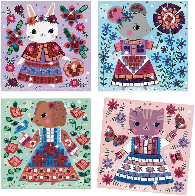 DJECO Lovely Pets Sticker Mosaic Craft Kit - Create Your Own Sparkling Pets for School or Gifts - Fun & Creative for Family & Friends, Boys & Girls, Educational Mosaic Art Craft Kit for Kids 5+-CubbioJoy