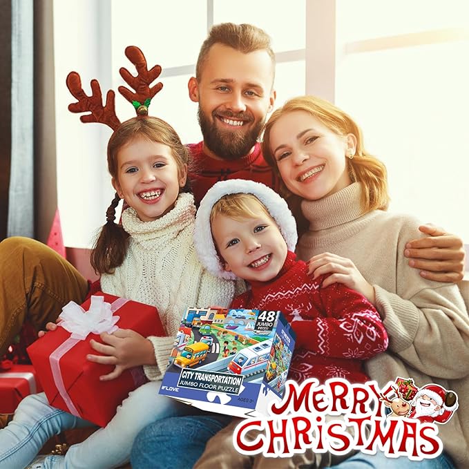 Jumbo Floor Puzzle for Kids,City Transportation Jigsaw Large Puzzles,48 Piece City Life Vehicle Puzzle for Toddler Ages 3-5,Children Learning Preschool Educational Toys,Gift for 4-8 Years Old-CubbioJoy