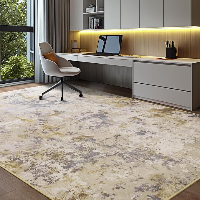 Kelarea 6x9 Rug for Living Room, Beige Washable Non-Slip Rugs, Modern Abstract Large Rugs Low Pile Soft Carpet for Bedroom, Kitchen, Dining Room, Classroom, Dorm, Nursery, Home Office-CubbioJoy