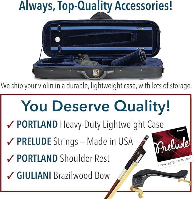 Bunnel Pupil Violin Outfit 1/4 Size Clearance By Kennedy Violins - Carrying Case and Accessories Included - Solid Maple Wood and Ebony Fittings RB300-CubbioJoy